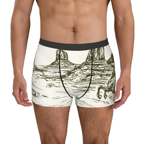 Fotbe Wild West Desert With Cowboy Men’s Total Support Pouch Boxer Briefs, X-Temp Cooling, Moisture-Wicking Underwear, Regular, Long-leg and Trunk-Small
