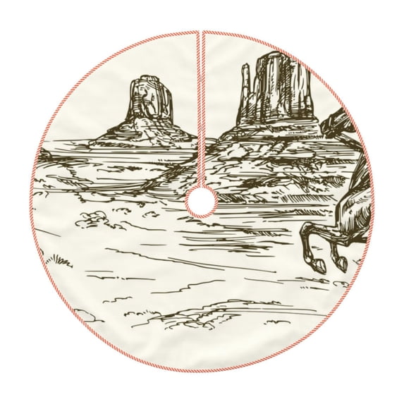 Fotbe Wild West Desert With Cowboy Pattern Christmas Tree Skirt, Tree Skirts Plush Christmas Decorations, Christmas Tree Skirts Xmas Decorations Holiday Party Decor-30"