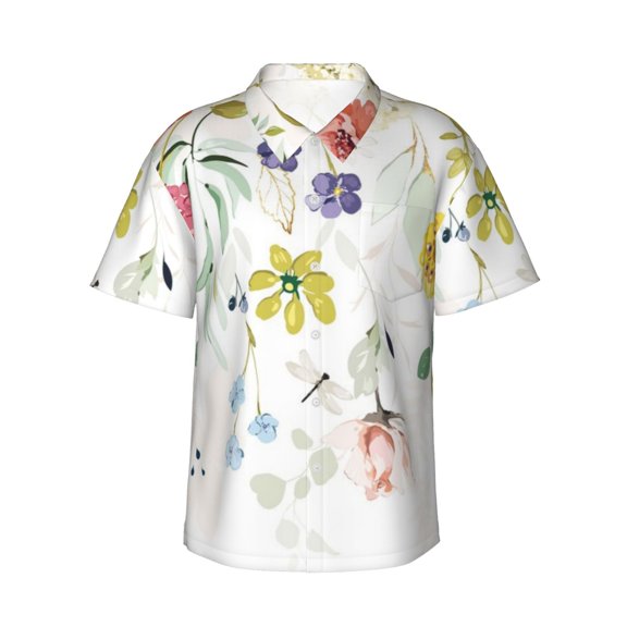 Fotbe Wildflowers Hawaiian Shirt for Men Unisex Summer Beach Casual Short Sleeve Cotton Linen Button Down Shirts-3X-Large