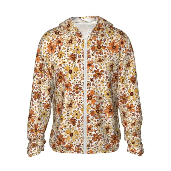 Fotbe Wildflowers Vintage Men's Women's UPF 50+ Sun Protection Jacket Hooded Cooling Shirt with Pockets Hiking Outdoor Performance-X-Large