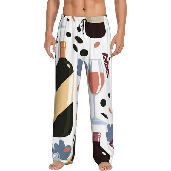 Fotbe Wine Bottles Glasses Men's Pajama Pants,Sleepwear Pants,Pj Bottoms Drawstring And Pockets-Medium