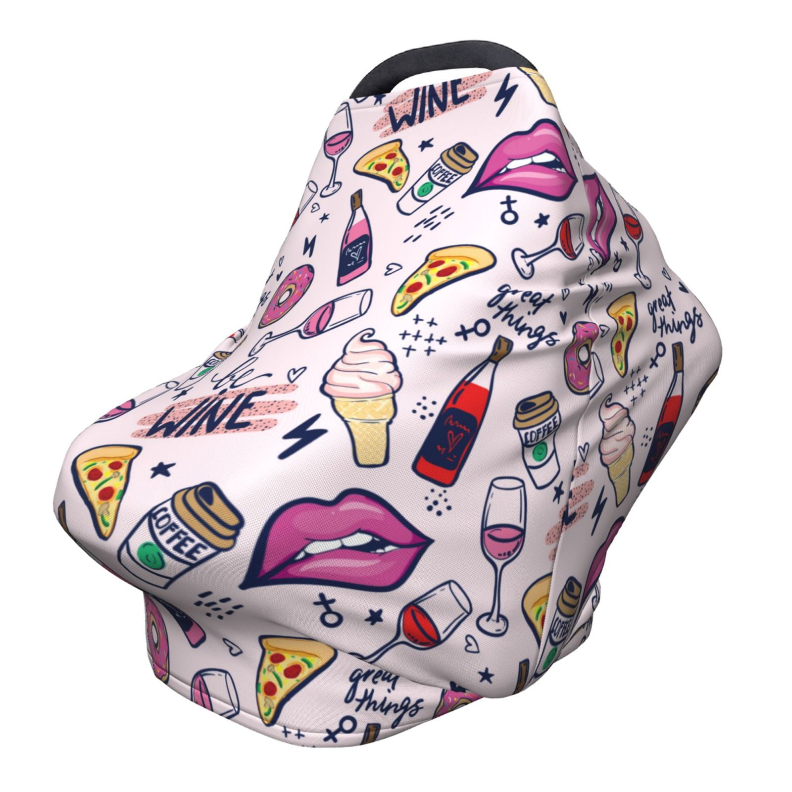 Fotbe Wine Pattern Car Seat Covers for Babies, Nursing Breastfeeding Cover Infant Carseat Canopy, Soft Stretchy Carrier Cover