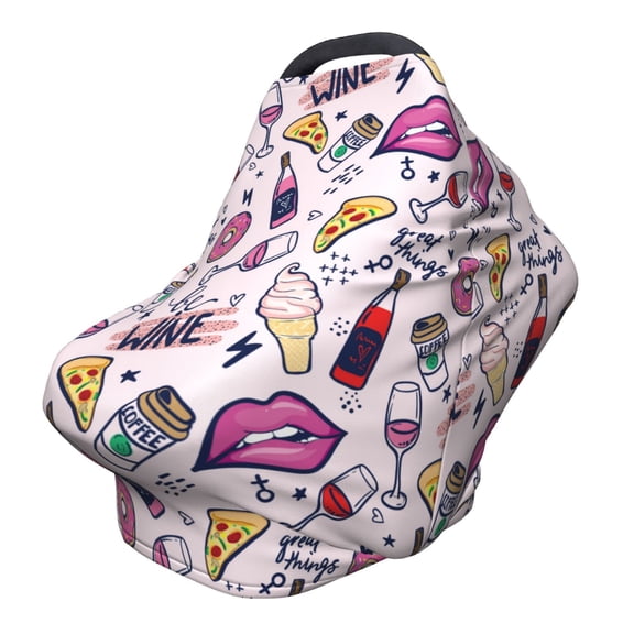 Fotbe Wine Pattern Car Seat Covers for Babies, Nursing Breastfeeding Cover Infant Carseat Canopy, Soft Stretchy Carrier Cover