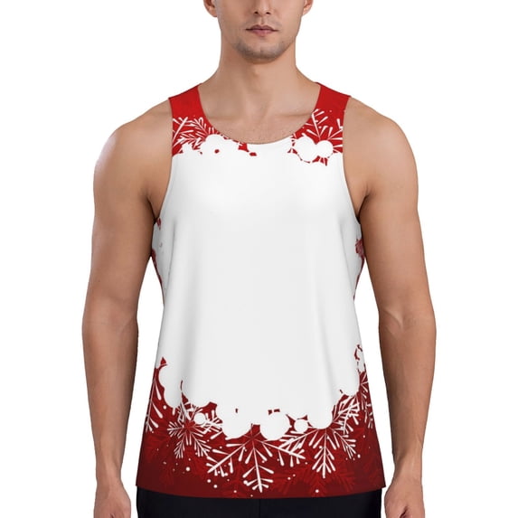 Fotbe Winter Christmas Snowflake Pattern Men's Quick Dry Workout Tank Top Gym Muscle Tee Fitness Bodybuilding Sleeveless T Shirt Breathable Workout Shirt-Medium
