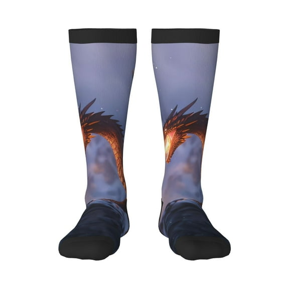 Fotbe Winter Fire Dragon print Women's Men's Novelty Crew Socks Cotton Socks Knee High Socks for Walking,Running,Nurses,Pregnancy