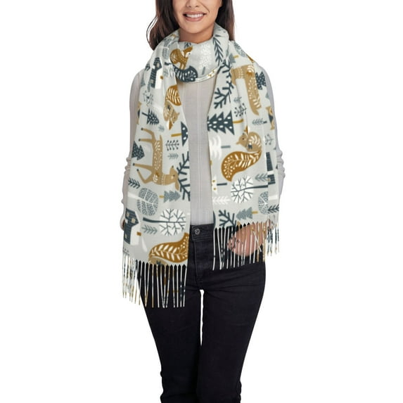 Fotbe Winter Forest Animals Print Womens Fall Winter Scarf Tassel Soft Warm Blanket Scarves Womens Shawl Wraps