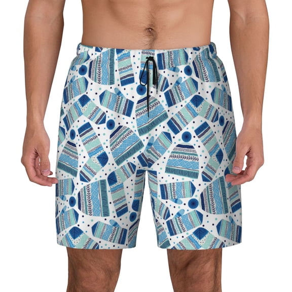 Fotbe Winter Knit Hat and Socks Men’s Swim Trunks Quick Dry Swim Shorts Board Shorts with Mesh Lining-Small