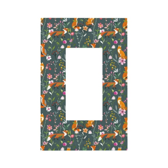 Fotbe Wolf Fox In Flower Forest Print Duplex Receptacle Wall Plate, 1-Gang 5.0" x3.0" Wall Outlet Covers, Dual Outlet Faceplates Covers, Color-matched Screws Included-Style U