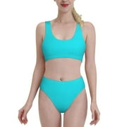 Fotbe Women'S Aqua Print Bikini High Waisted Swimsuit Two Piece Bathing Suit Swimming Suit Swimwear