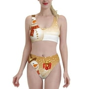 Fotbe Women'S Christmas Snowman Gift Print Bikini High Waisted Swimsuit Two Piece Bathing Suit Swimming Suit Swimwear