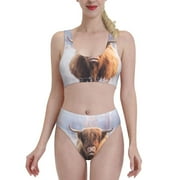 Fotbe Women'S Cow Print Bikini High Waisted Swimsuit Two Piece Bathing Suit Swimming Suit Swimwear