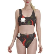 Fotbe Women'S Cute Christmas Gnomes Print Bikini High Waisted Swimsuit Two Piece Bathing Suit Swimming Suit Swimwear