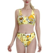 Fotbe Women'S Garden Honeybee Gnomes Print Bikini High Waisted Swimsuit Two Piece Bathing Suit Swimming Suit Swimwear