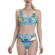 Fotbe Women'S Hello Summer Print Bikini High Waisted Swimsuit Two Piece Bathing Suit Swimming Suit Swimwear