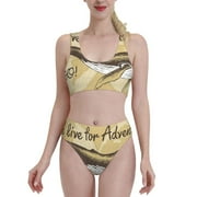 Fotbe Women'S We Live For Adventure Print Bikini High Waisted Swimsuit Two Piece Bathing Suit Swimming Suit Swimwear