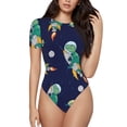 thumbnail image 1 of Fotbe Women Short Sleeve Bodysuit Round Neck Astronaut Dinosaur And Space Bodysuit For Women Round Neck Scoop Neck Long Sleeve Stretch Tops Jumpsuit-Large, 1 of 9