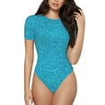 thumbnail image 1 of Fotbe Women Short Sleeve Bodysuit Round Neck Blue Glitter Bodysuit For Women Round Neck Scoop Neck Long Sleeve Stretch Tops Jumpsuit-Small, 1 of 9