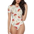 thumbnail image 1 of Fotbe Women Short Sleeve Bodysuit Round Neck Cartoon Flat Mushrooms Bodysuit For Women Round Neck Scoop Neck Long Sleeve Stretch Tops Jumpsuit-X-Large, 1 of 9