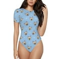 thumbnail image 1 of Fotbe Women Short Sleeve Bodysuit Round Neck Cute French Bulldog Bodysuit For Women Round Neck Scoop Neck Long Sleeve Stretch Tops Jumpsuit-Large, 1 of 9