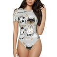 thumbnail image 1 of Fotbe Women Short Sleeve Bodysuit Round Neck Funny Animals Series Bodysuit For Women Round Neck Scoop Neck Long Sleeve Stretch Tops Jumpsuit-Small, 1 of 9