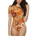 thumbnail image 1 of Fotbe Women Short Sleeve Bodysuit Round Neck Hippie Flower Bodysuit For Women Round Neck Scoop Neck Long Sleeve Stretch Tops Jumpsuit-Medium, 1 of 9
