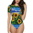 thumbnail image 1 of Fotbe Women Short Sleeve Bodysuit Round Neck Landscape With Sunflowers Bodysuit For Women Round Neck Scoop Neck Long Sleeve Stretch Tops Jumpsuit-Small, 1 of 9