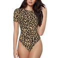 thumbnail image 1 of Fotbe Women Short Sleeve Bodysuit Round Neck Leopard Print Bodysuit For Women Round Neck Scoop Neck Long Sleeve Stretch Tops Jumpsuit-Medium, 1 of 9