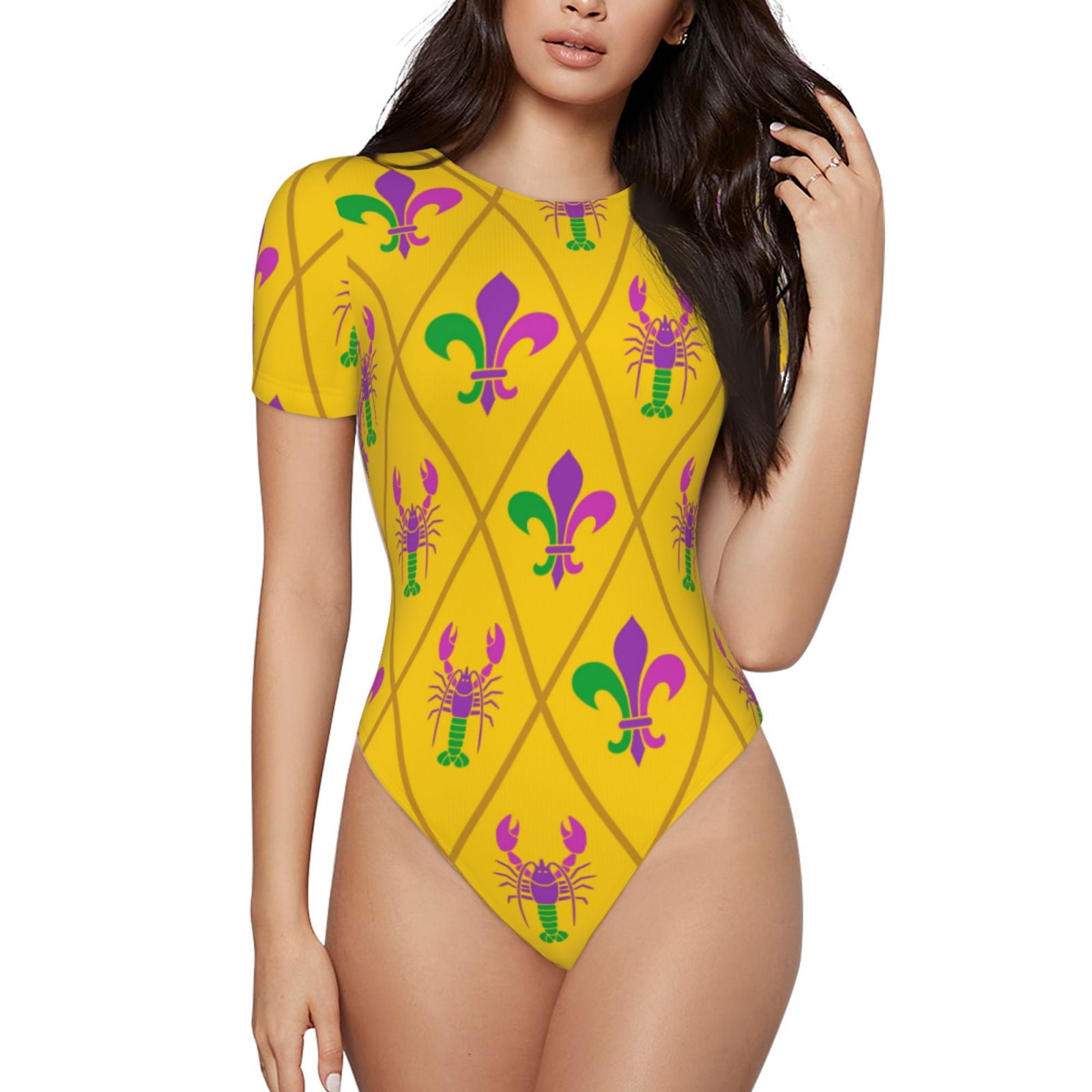 MANGOPOP Women's Modal V-Neck Bodysuit - Short Sleeve Folded Over Tops - View #5