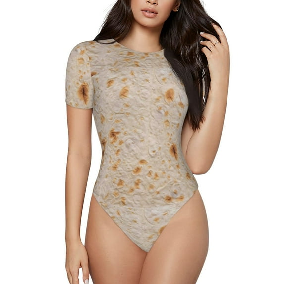 Fotbe Women Short Sleeve Bodysuit Round Neck Tortilla Bodysuit For Women Round Neck Scoop Neck Long Sleeve Stretch Tops Jumpsuit-Large