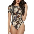 thumbnail image 1 of Fotbe Women Short Sleeve Bodysuit Round Neck Vector Butterflies Bodysuit For Women Round Neck Scoop Neck Long Sleeve Stretch Tops Jumpsuit-Small, 1 of 9