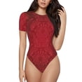 thumbnail image 1 of Fotbe Women Short Sleeve Bodysuit Round Neck Vintage Burgundy Bodysuit For Women Round Neck Scoop Neck Long Sleeve Stretch Tops Jumpsuit-Medium, 1 of 9