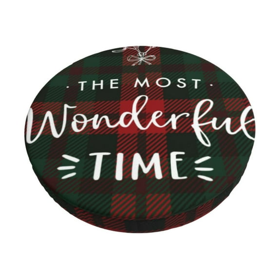 Fotbe Wonderful Time Christmas Stool Covers Round,Waterproof Round Bar Stool Covers Bar Chair Covers Washable Stool Cushion Slipcover for 12-14 Inch Chair-13 inch