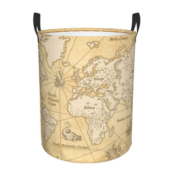 Fotbe World Map Laundry Basket with Handles, Waterproof Large Laundry Hamper, Wash Bag for Corner Dorm, Rolling Laundry Basket with Handles-Small