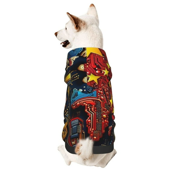 Fotbe World Map Of Digital Circuits Print Small Dog Sweater Hoodies Pet Grey Hooded Soft Fleece Sweatshirts with Pocket Fall Winter Puppy Cat Sweaters Warm Clothes-X-Large