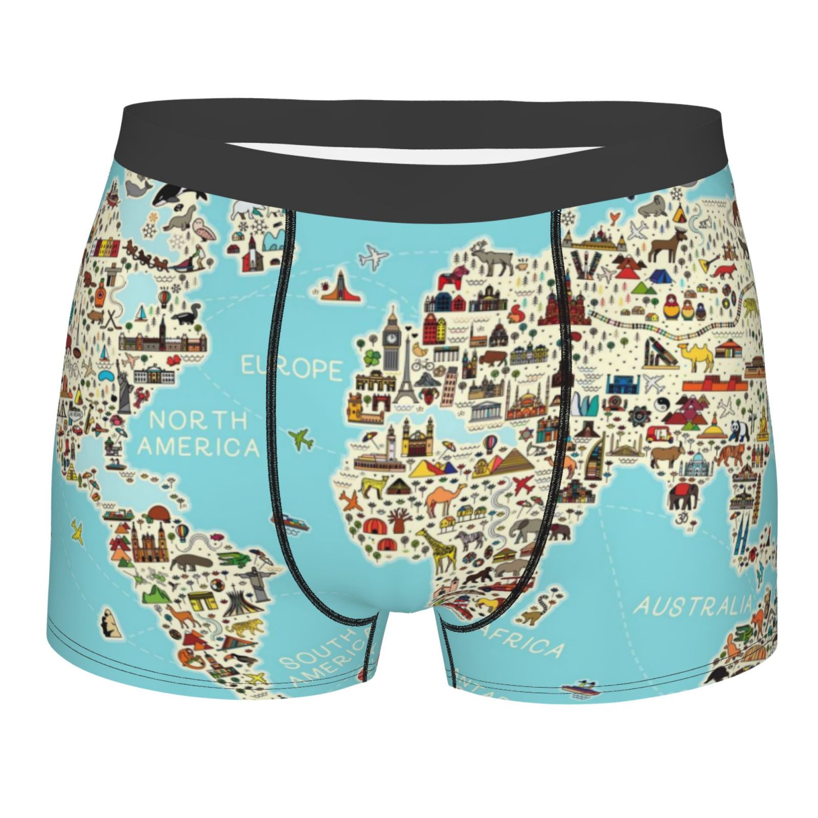Fotbe World Travel Line Icons Map Men’s Total Support Pouch Boxer ...