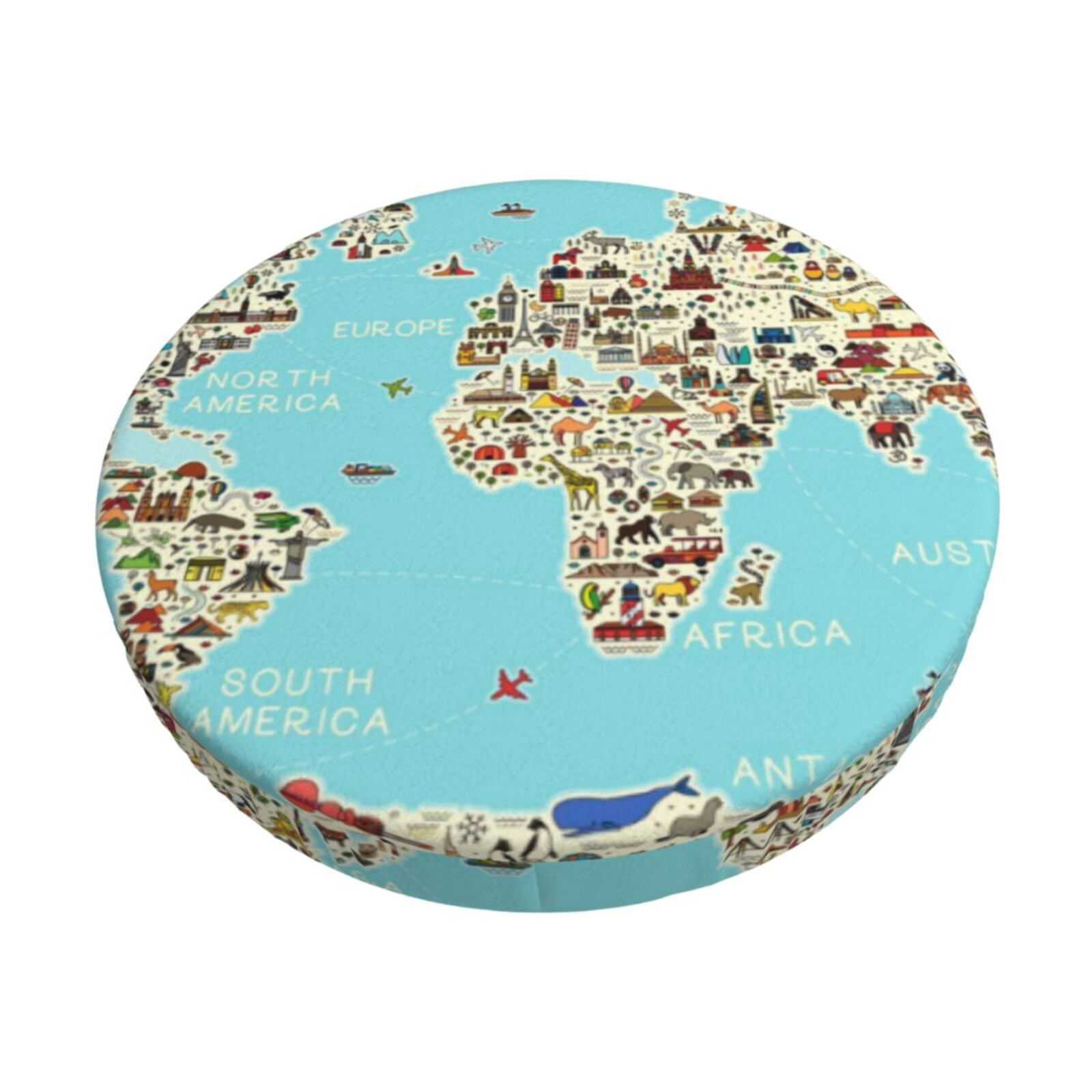 Fotbe World Travel Line Icons Map Stool Covers Round,Waterproof Round ...