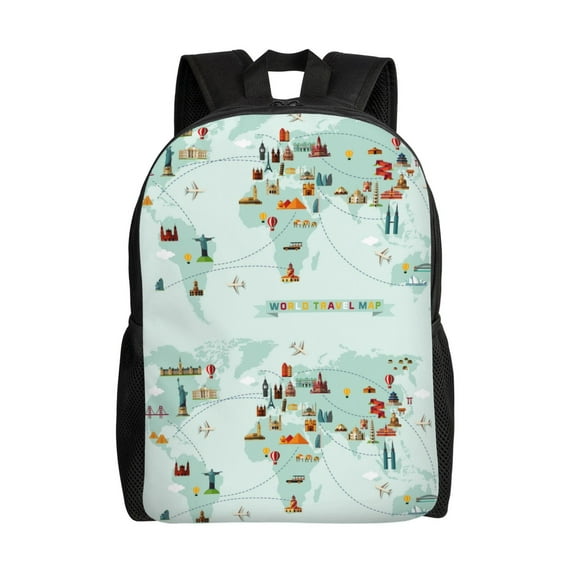 Fotbe World Travel Map Travel Laptop Backpack, Business Slim Sturdy Laptops Backpack, Water Resistant College School Computer Bag Gift for Men & Women Fits 15.6 Inch Notebook