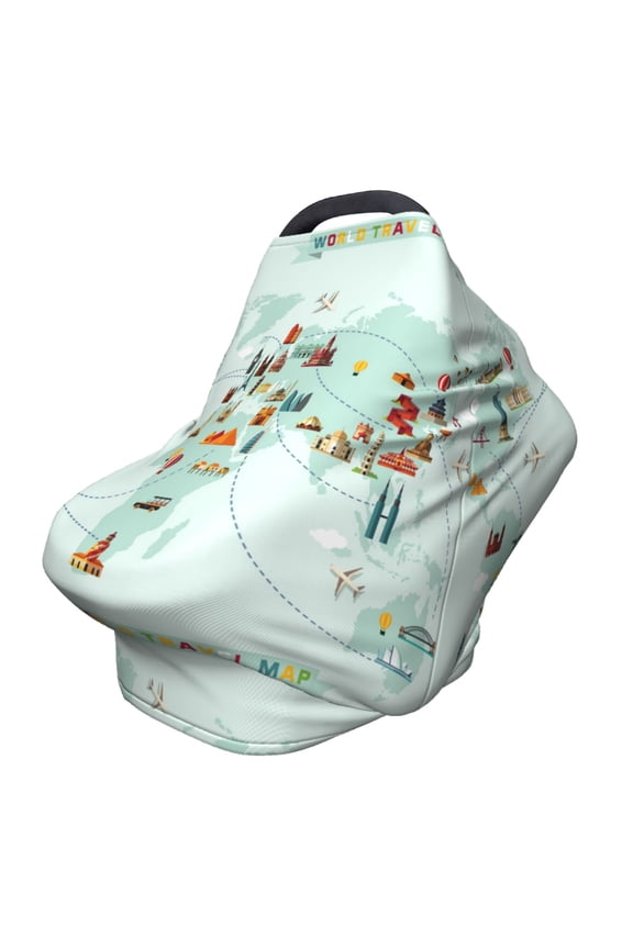 Fotbe World Travel Map Pattern Car Seat Covers for Babies, Nursing Breastfeeding Cover Carseat Canopy, Soft Stretchy Carrier Cover