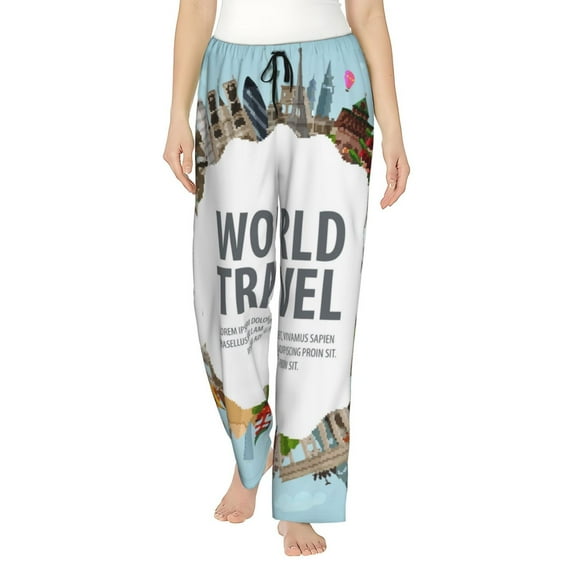 Fotbe World Travel Women's Pajama Pants,Sleepwear Pants,Pj Bottoms Drawstring And Pockets-Small
