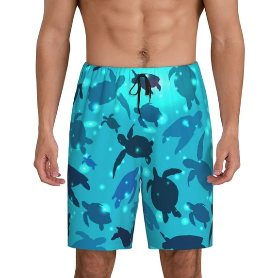 Fotbe World Turtle Day Pajama Shorts for Men, Men's Pajama Bottoms, Sleepwear,Short Pajama Pants-4X-Large