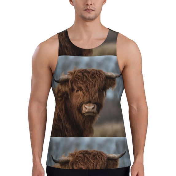 Fotbe Yak Pattern Men's Quick Dry Workout Tank Top Gym Muscle Tee Fitness Bodybuilding Sleeveless T Shirt Breathable Workout Shirt-