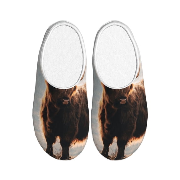 Fotbe Yak Pattern Women's Fuzzy Curly Fur Memory Foam Loafer Slippers Indoor Outdoor Slippers Winter Home Shoes-44/45