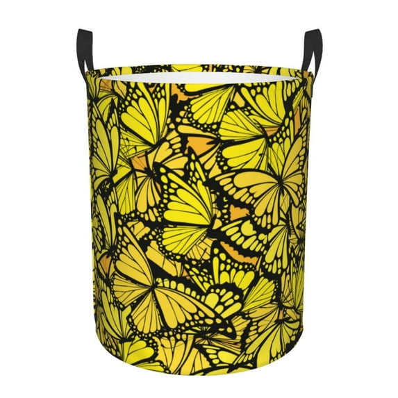 Fotbe Yellow Butterflies Laundry Basket with Handles, Waterproof Large Laundry Hamper, Wash Bag for Corner Dorm, Rolling Laundry Basket with Handles-Medium