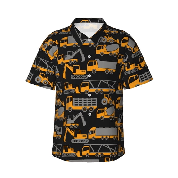 Fotbe Yellow Excavator Hawaiian Shirt for Men Unisex Summer Beach Casual Short Sleeve Cotton Linen Button Down Shirts-3X-Large