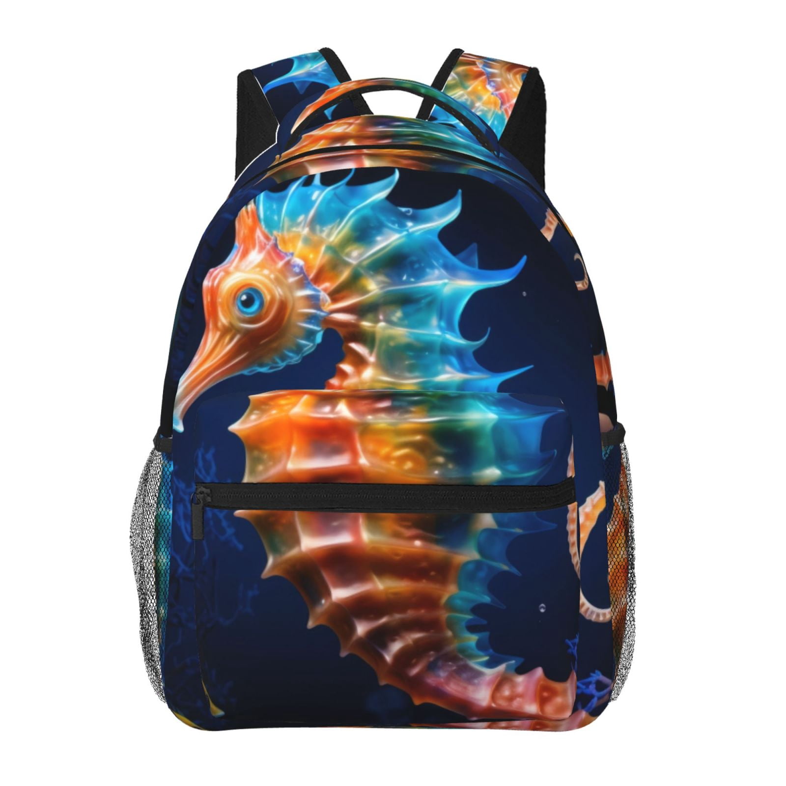 Fish Shape Backpack Fotbe Yellow Fish Seahorse Pattern Casual Backpack for School, Travel ...