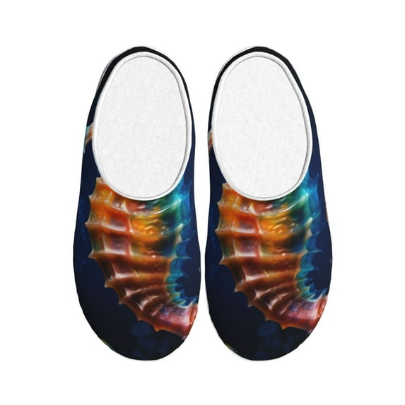 Fotbe Yellow Fish Seahorse Pattern Women's Fuzzy Curly Fur Memory Foam Loafer Slippers Indoor Outdoor Slippers Winter Home Shoes-39/40