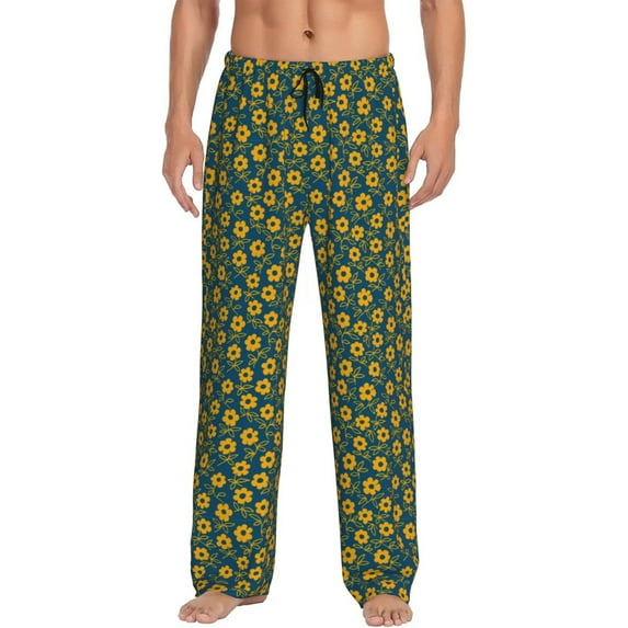 Fotbe Yellow Floral Men's Pajama Pants,Sleepwear Pants,Pj Bottoms Drawstring And Pockets-XX-Large