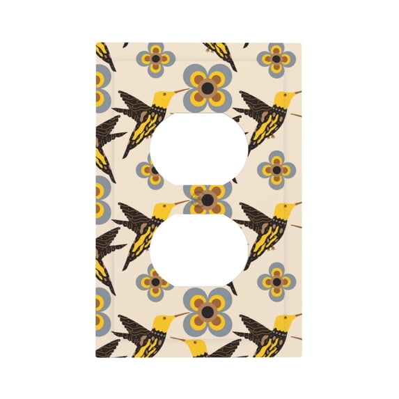 Fotbe Yellow Flowers Hummingbird Print Duplex Receptacle Wall Plate, 1-Gang 5.0" x3.0" Wall Outlet Covers, Dual Outlet Faceplates Covers, Color-matched Screws Included-Style S