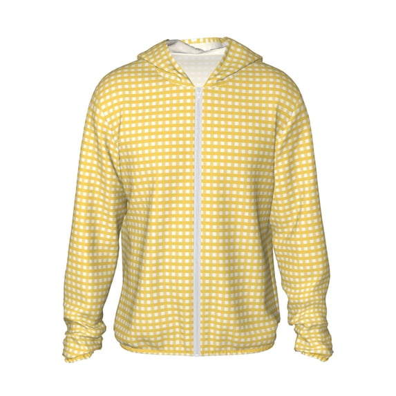 Fotbe Yellow Gingham Men's Women's UPF 50+ Sun Protection Jacket Hooded Cooling Shirt with Pockets Hiking Outdoor Performance-3X-Large