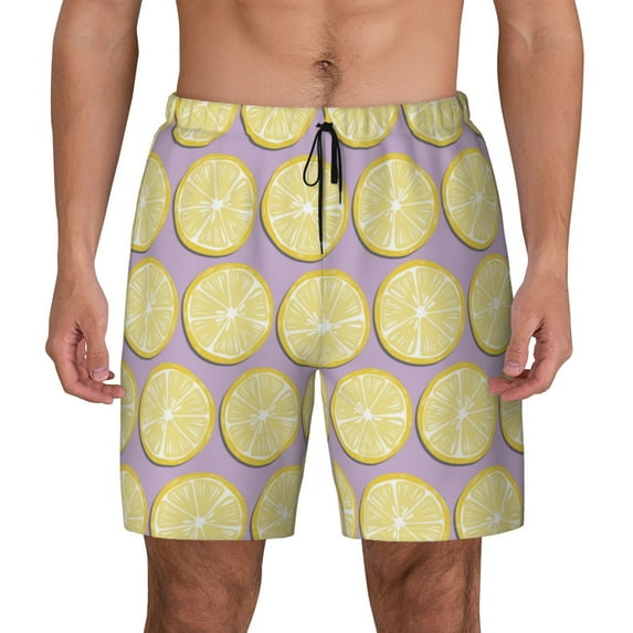 Fotbe Yellow Lemon Slices Men’s Swim Trunks Quick Dry Swim Shorts Board Shorts with Mesh Lining-Large